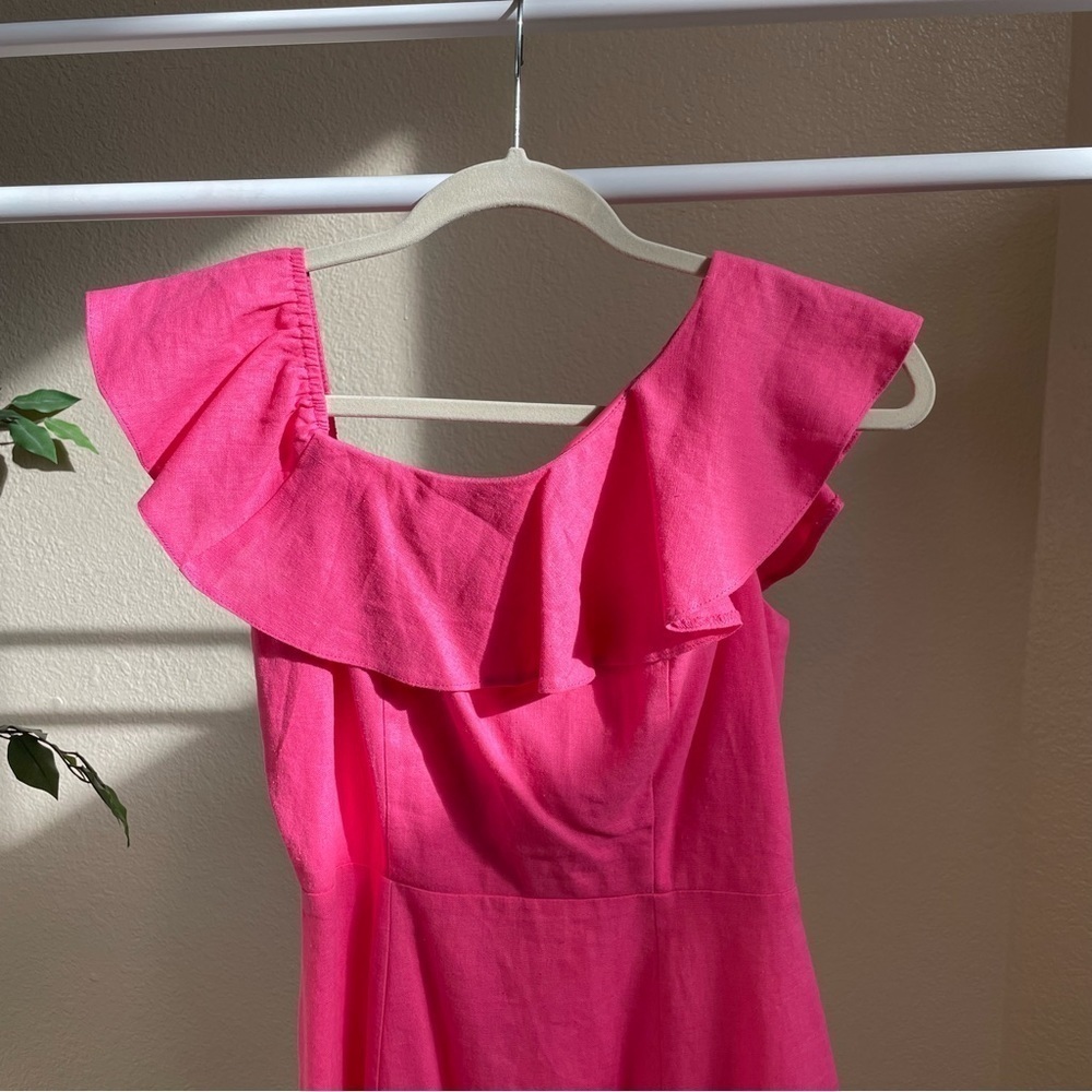 ASOS Pink Ruffle Linen A- Line Dress - Picture 5 of 10